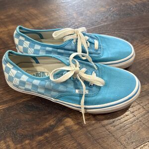 Vans Size M6 Authentic Lace-Up White Blue Checkered Low Top Skate Shoes